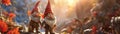 Gnomes using quantum computing to predict solar flares, safeguarding their canyon village