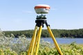 GNSS geodetic receiver works autonomously in the field Royalty Free Stock Photo
