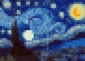 Abstract pixel art background, vector illustration inspired by the painting of Vincent Van Gogh, Moonlit Night vector Royalty Free Stock Photo