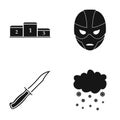 Go became a mask and other web icon in black style. a knife, precipitation icons in set collection.