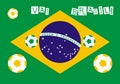Go Brazil written in Portuguese in white on the flag of Brazil background with yellow and green socer balls