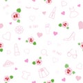 Go girl, girl power pink line icons, roses seamless pattern.