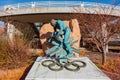 Go for the gold sculpture under the George S Eccles 2002 Legacy Bridge