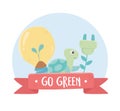 Go green bulb turtle and plug environment ecology cartoon design Royalty Free Stock Photo