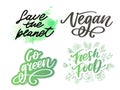 Go Green Creative Eco Vector Concept. Nature Friendly Brush Pen Lettering Composition On Distressed Background