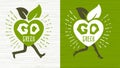 Go green ecology Happy Earth Day emblem logo design lettering fresh green leaves concept icon label sticker design. Royalty Free Stock Photo