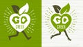 Go green ecology Happy Earth Day emblem logo design lettering fresh green leaves concept icon label sticker design. Royalty Free Stock Photo