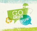 Go Green Recycle Reduce Reuse Eco Poster Concept. Vector Creative Organic Illustration On Rough Background Royalty Free Stock Photo