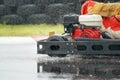 Go Kart increase speed with rain tire in race track Royalty Free Stock Photo