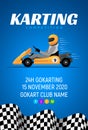 Go kart race background poster. Karting race car cartoon helmet driver sport backgorund Royalty Free Stock Photo