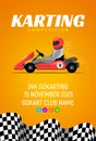 Go kart race background poster. Karting race car cartoon helmet driver sport backgorund Royalty Free Stock Photo