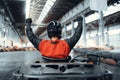 Go kart racer raised his hands up, winner, karting Royalty Free Stock Photo