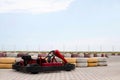 The go-kart stands on the go-kart track Royalty Free Stock Photo