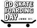 Go Skateboarding Day banner in black and white style