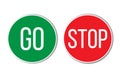 GO and STOP red green left right word text on buttons similar to traffic signs in empty white background with shadow