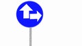 Go straight ahead or turn right. Flat design of traffic side road sign. Road sign icon on white isolated background illustration Royalty Free Stock Photo