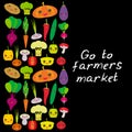 Go to farmers market. Kawaii vegetables bell peppers pumpkin beets carrots eggplant red hot peppers cauliflower broccoli potatoes Royalty Free Stock Photo