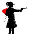 Go to hell! - Silhouette of little girl with gun and red heart