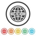 Go to web globe icon. Set icons in color circle buttons Royalty Free Stock Photo