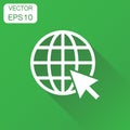 Go to web icon. Business concept network internet search pictogram. Vector illustration on green background with long shadow. Royalty Free Stock Photo