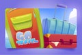 Go travel cartoon landing page with baggage bags