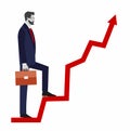 Go up concept, Career ladder, Businessman with suitcase climbing the stairs of success. Concept for successful business, professi