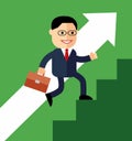 Go up concept, Career ladder, Businessman with suitcase climbing the stairs of success. Royalty Free Stock Photo