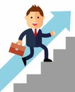 Go up concept, Career ladder, Businessman with suitcase climbing the stairs of success. Royalty Free Stock Photo