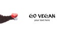 Go vegan! Concept of veganism. Vegan diet. Cat paw with meat.