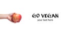 Go vegan! Concept of veganism. Vegan diet. Human hand with appl