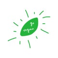 Go Vegan handwritten flat green leaf. Design element for packaging design and promotional material. Vector illustration.