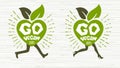 Go vegan healthy ecology emblem logo design lettering fresh green leaves concept icon label sticker design. Royalty Free Stock Photo