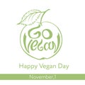 Go vegan slogan. Hand lettering in the shape of green apple