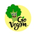 Go vegan. Vector illustration with cute cartoon broccoli. Royalty Free Stock Photo