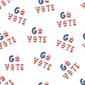 Go vote seamless background. Repeating pattern with hand drawn lettering with American flag texture. USA elections