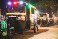 Goa, India. Auto Rickshaw Or Tuk-tuk Parked On Street For Hire In Night Illuminations Royalty Free Stock Photo