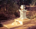 Goa, India - December 20, 2018: The altar with the image of the Indian swastika - a sunny sign on the road to Marbela Beach