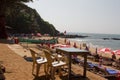 Goa, India - December 16, 2016: View outside the popular Curlies shack beach restaurant at the Anjuna beach