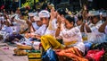 GOA LAWAH, BALI, INDONESIA - November 3, 2016: Balinese praying on ceremony at Pura Goa Lawah temple, Bali, Indonesia