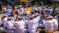 GOA LAWAH, BALI, INDONESIA - November 3, 2016: People praying during celebration Balinese ceremony at Pura Goa Lawah