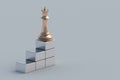 Goal achievement. Golden chess figure on stair