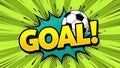 Goal comic speech bubble with soccer ball on green background Royalty Free Stock Photo
