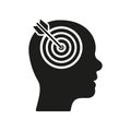 Goal, Focus, Target, Aim Silhouette Icon. Arrow in Human Brain Glyph Pictogram. Objective-Focused Person Solid Sign Royalty Free Stock Photo