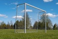 Goal gate and football net ready for kick off on match Royalty Free Stock Photo