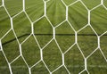 Goal net and green soccer pitch Royalty Free Stock Photo