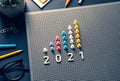 2021 goal with pin garph chart on business table.vision to success and strategy Royalty Free Stock Photo