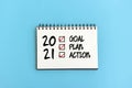 2021 goal, plan, action checklist text on note pad Royalty Free Stock Photo