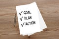Goal plan action written note pad Royalty Free Stock Photo
