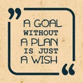A goal without a plan is just a wish. Inspirational motivational quote Royalty Free Stock Photo