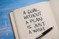 A goal without plan is just wish, text words typography written on book against wooden background, life and business motivational Royalty Free Stock Photo